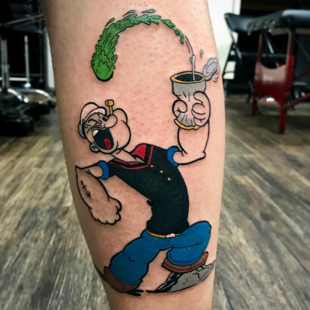 Popeye Tattoo by Jess Alther at Black Gold Tattoo Co in Edmonton Alberta Canada