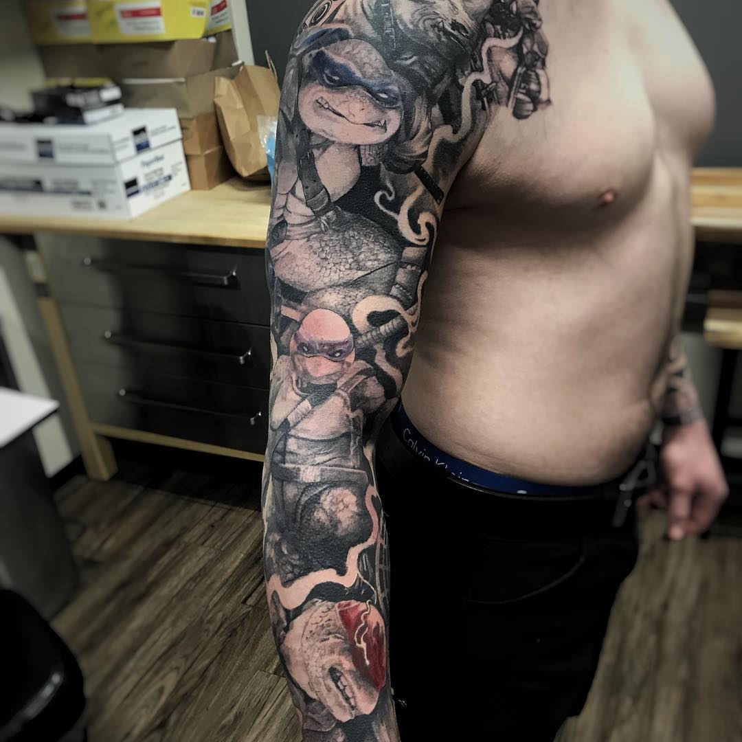 Ninja Turtles Sleeve by Alan Coates at Black Gold Tattoo Co in Edmonton Alberta Canada