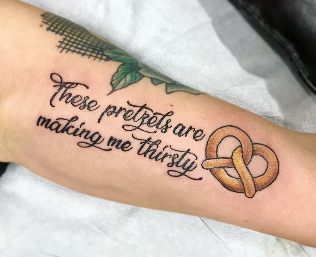 Pretzel (Seinfeld Reference) Tattoo by Jess Alther at Black Gold Tattoo Co in Edmonton Alberta Canada