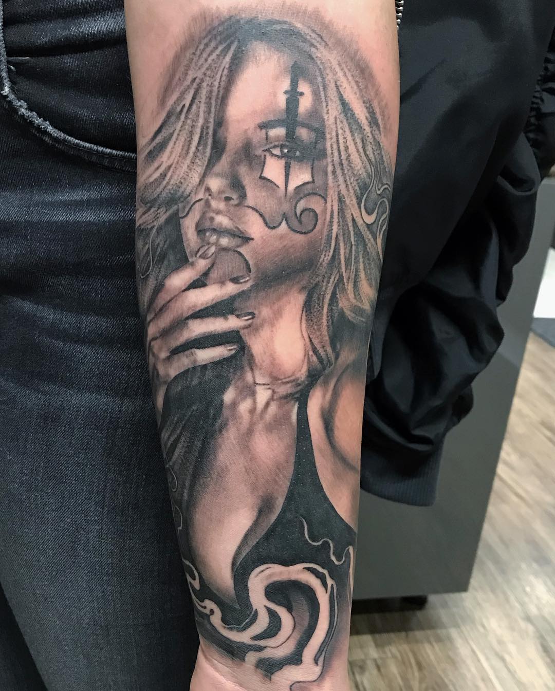 Chicano Girl Portrait Tattoo by Alan Coates at Black Gold Tattoo Co in Edmonton Alberta Canada