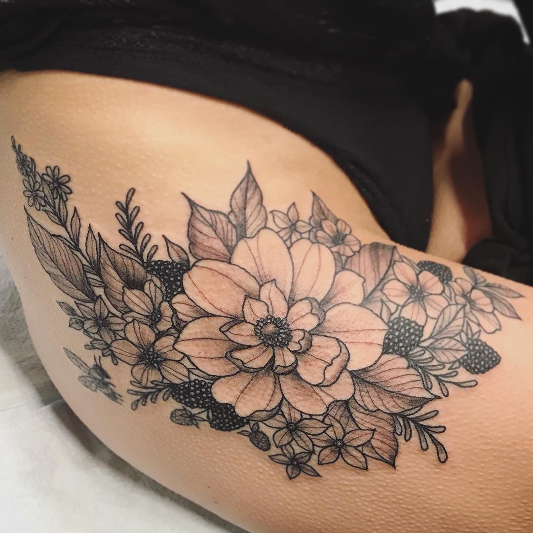 Floral Tattoo by Jess Alther at Black Gold Tattoo Co in Edmonton Alberta Canada