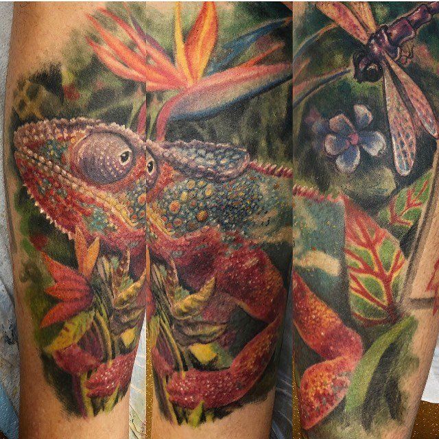 Chameleon Tattoo by Steve Hayes at Black Gold Tattoo Co in Edmonton Alberta Canada