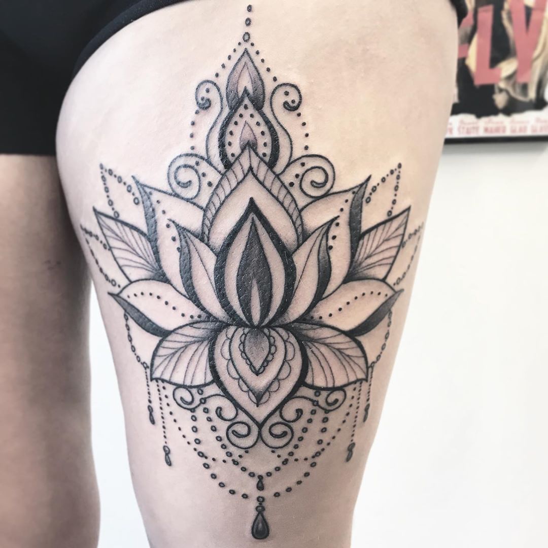 Ornamental Lotus Tattoo by Jess Alther at Black Gold Tattoo Co in Edmonton Alberta Canada