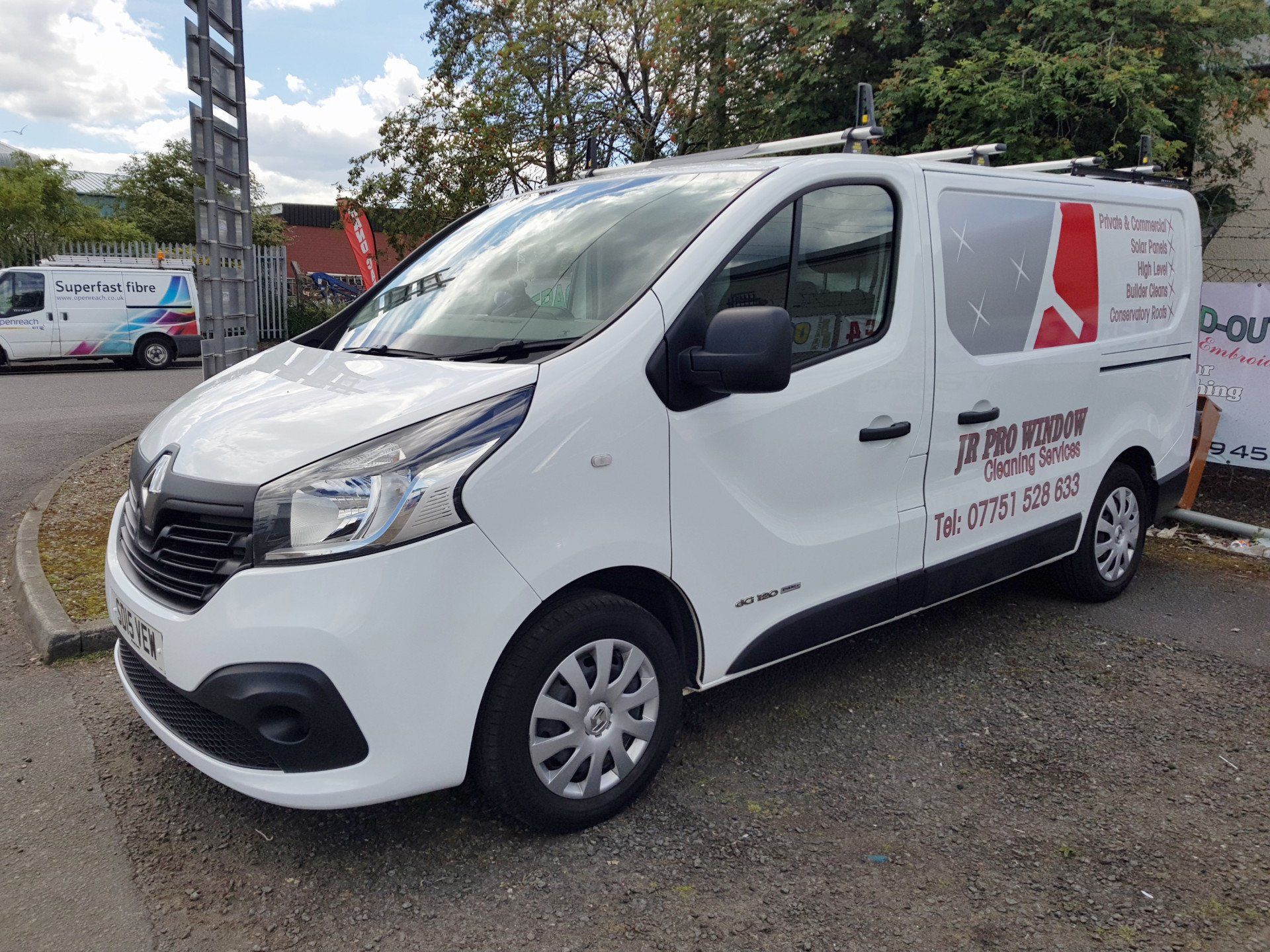 Car signs on a Ford Transit van in white, front view