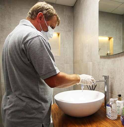 Touch point cleaning office washroom tap
