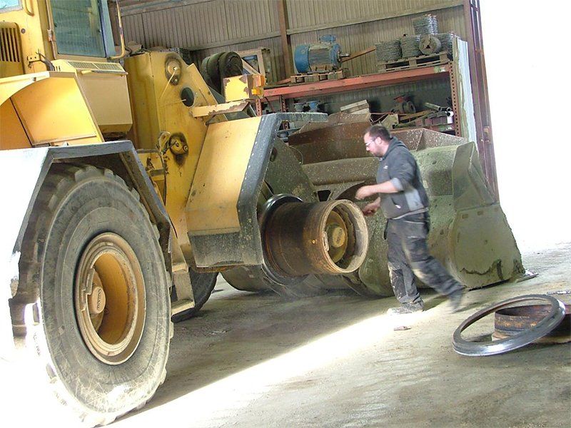 work on truck tyre