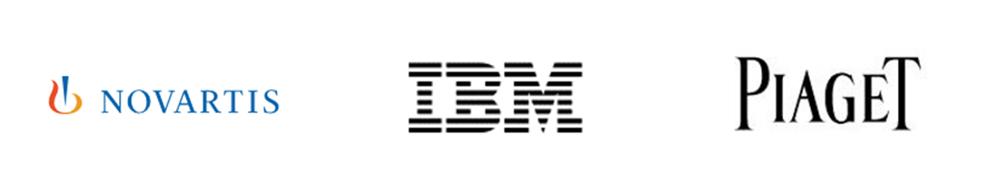 Logos for ibm novartis and piaget on a white background