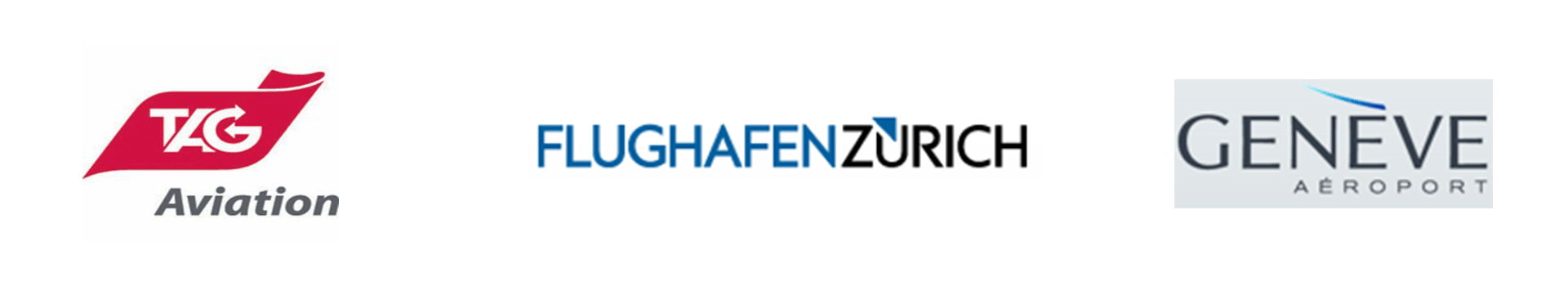Three logos for airlines including tkg aviation flughafen zurich and geneve
