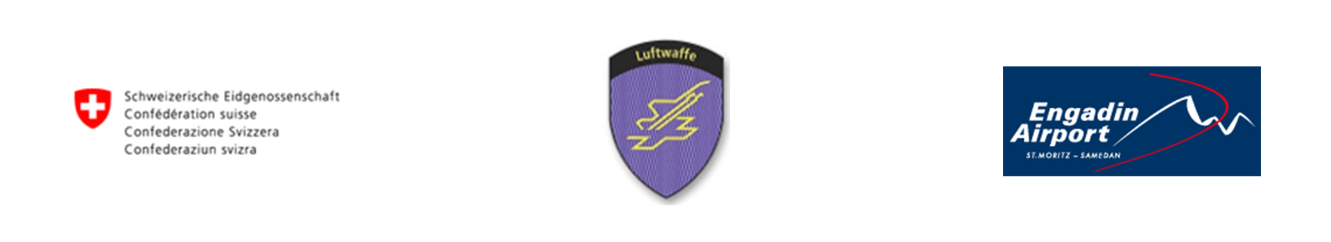 Ein violettes Schild mit einem Kreuz darauf ist von anderen Logos umgeben.