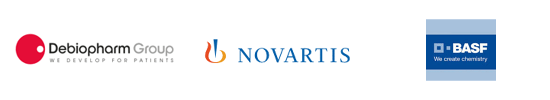 Les logos du groupe deltapharm, novartis et basf sont sur fond blanc