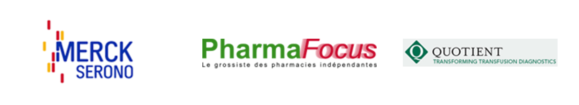 Les logos de merck serono pharmafocus et quotient sont affichés