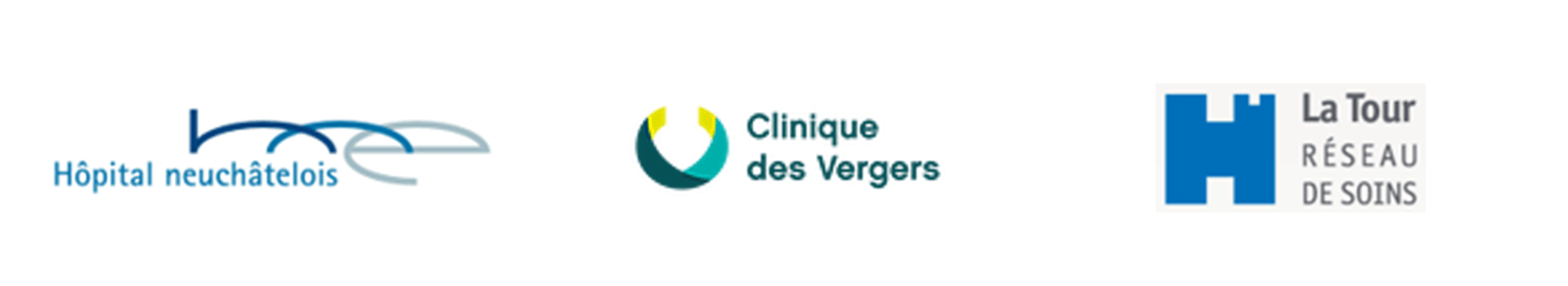 Trois logos sur fond blanc dont un pour la clinique des vergers