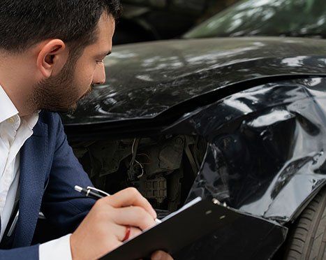 Car — Man checking the damaged car in Churchville, MD Man checking damage for automobile insurance in Elkton, MD