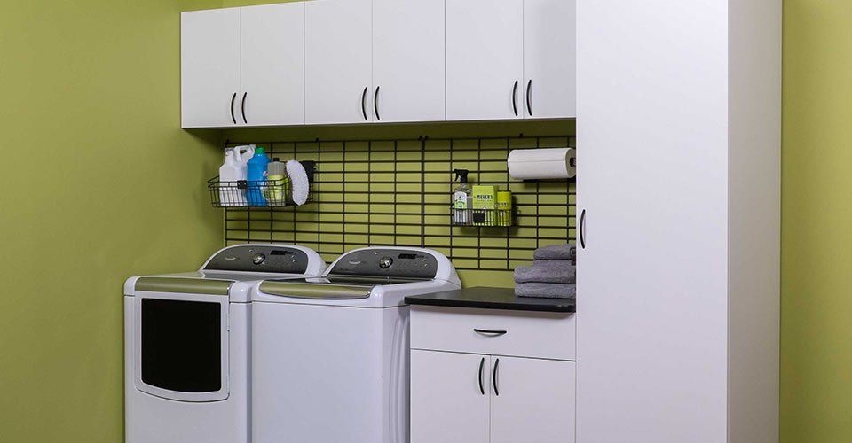 Laundry Room Cabinets with White Finish