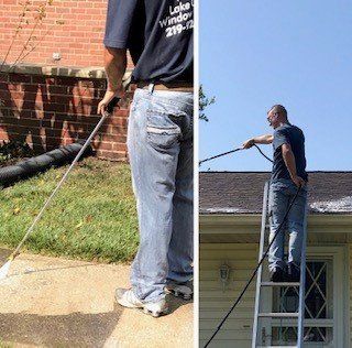 Gutter & Downspout Cleaning & Repair — Cleaning of Gutter with High Pressure of Water in Crown Point, IN Gutter & Downspout Cleaning & Repair — Cleaning of Gutter with High Pressure of Water in Crown Point, IN