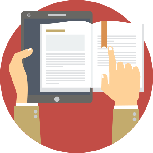 A person is holding a tablet and reading a book.