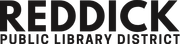 The reddick public library district logo is black and white.