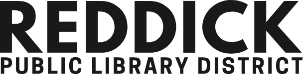 The reddick public library district logo is black and white.