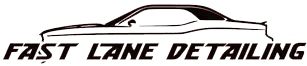 The logo for fast lane detailing shows a silhouette of a car.