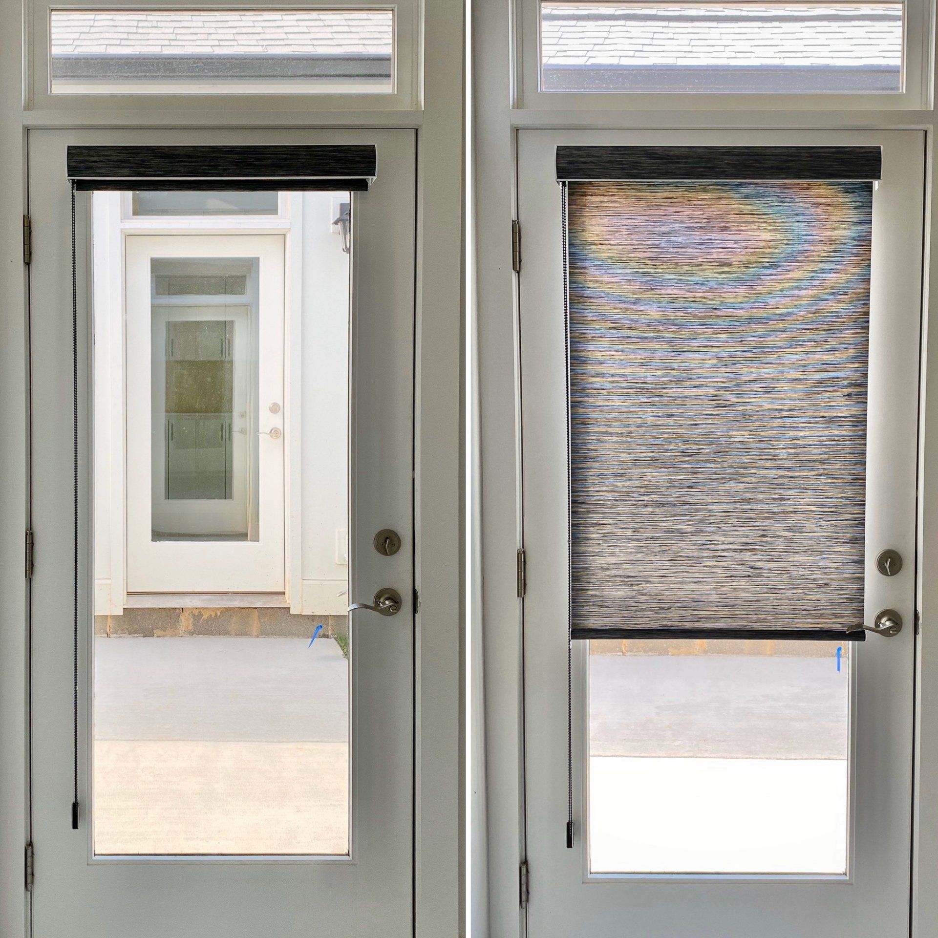 A door with a window and a door with blinds