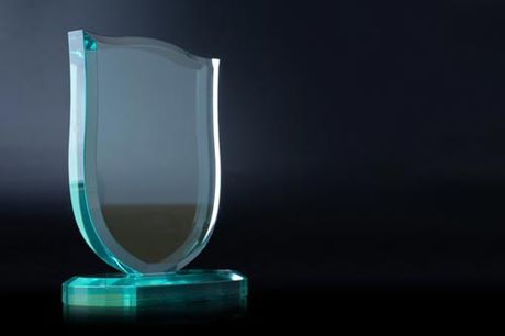 Crystal blank award isolated on black background