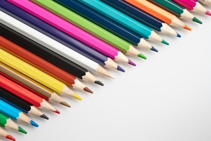 Color pencils on white background