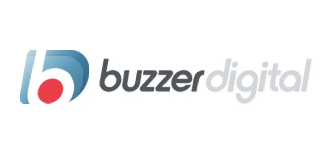 Um logotipo para buzzer digital é mostrado em um fundo branco