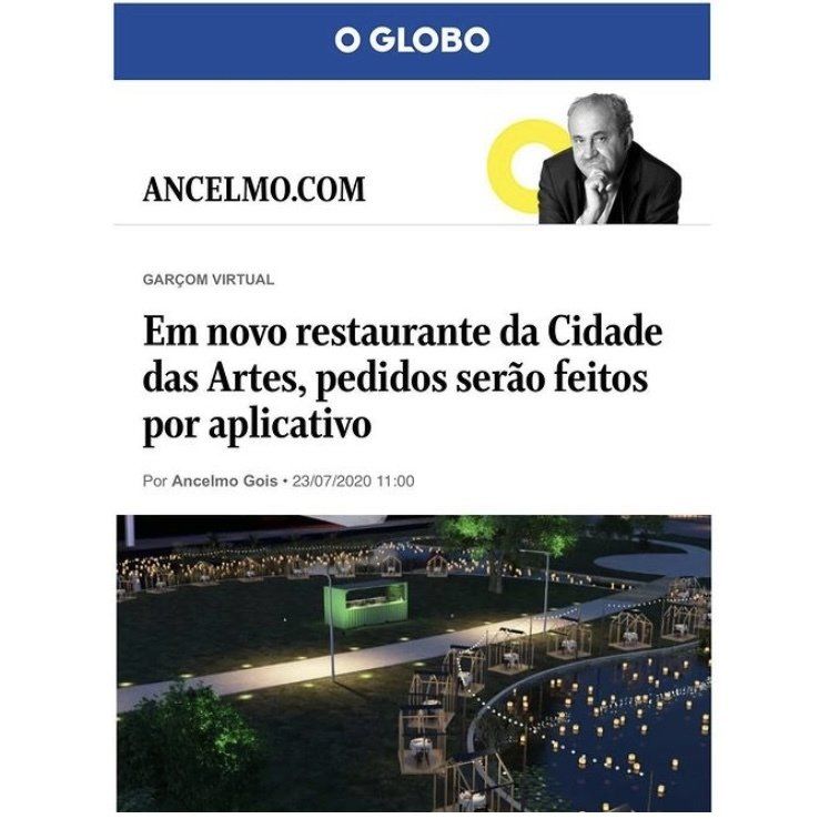 A newspaper article titled em novo restaurante da cidade das artes pedidos serão feitos por aplicativo