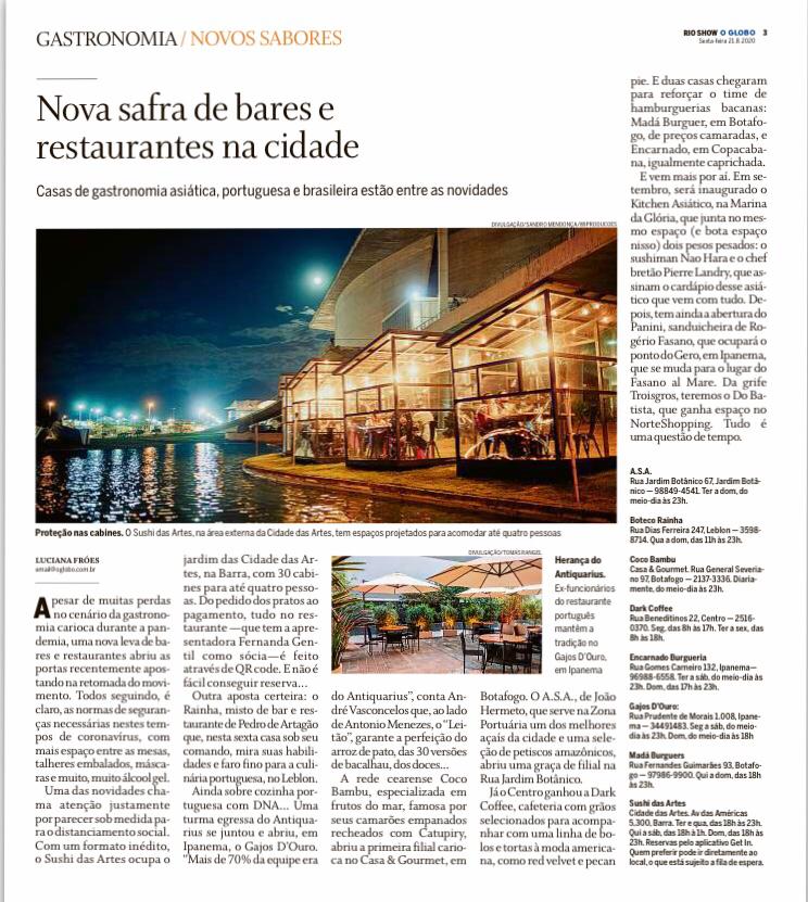 A newspaper article about nova safra de bares e restaurantes na cidade
