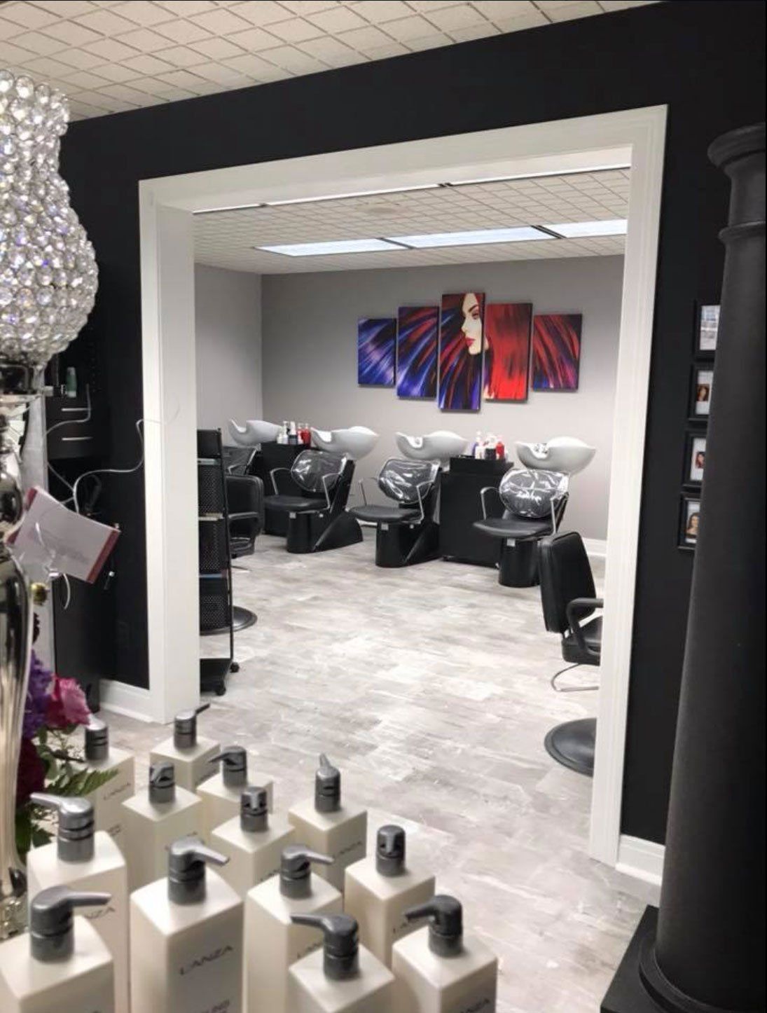 a hair salon with styling products