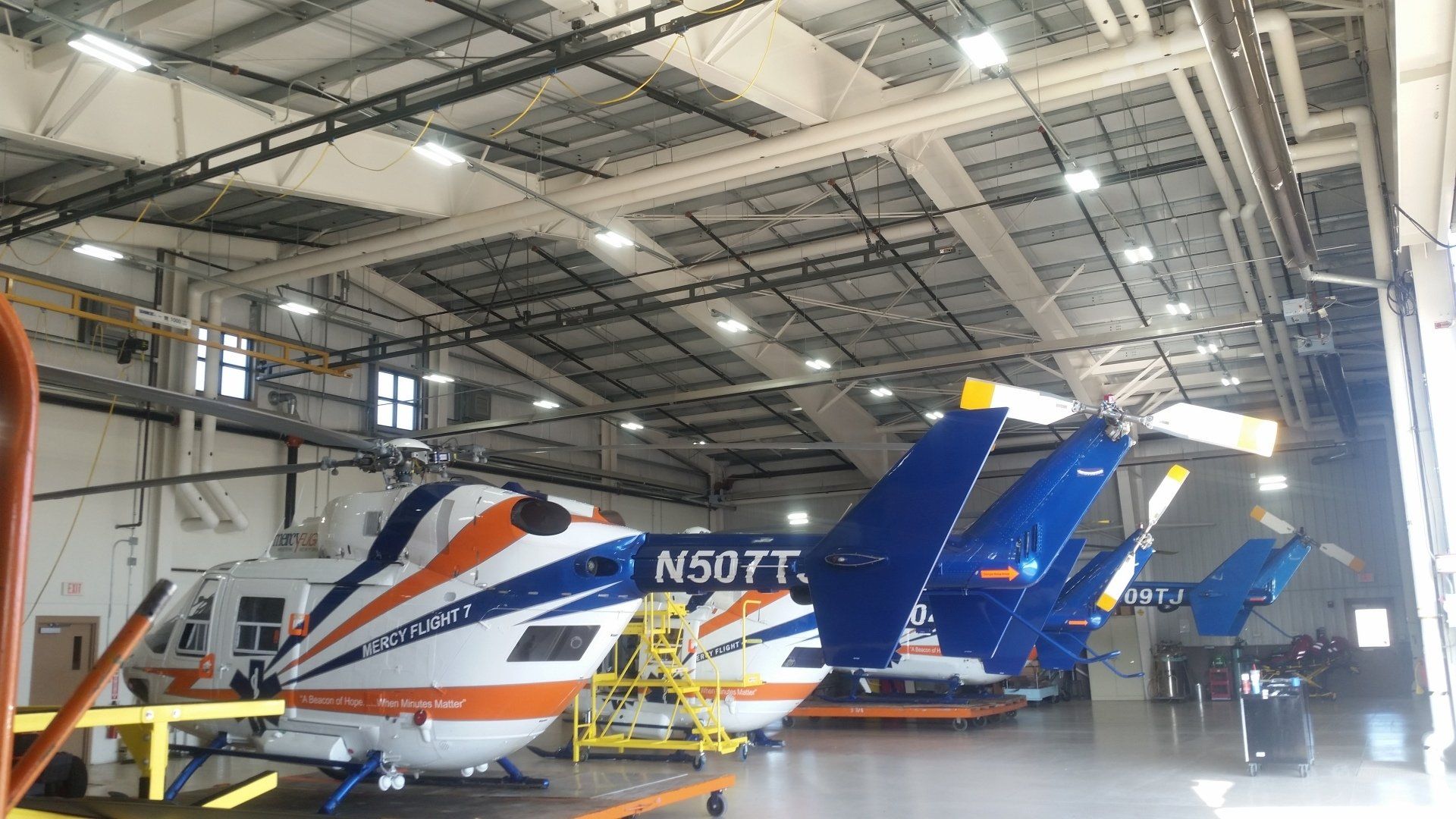 Lighting install for Mercy Flight Hangers.