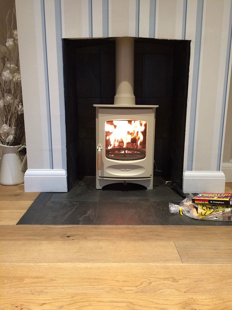 stove on a marble floor