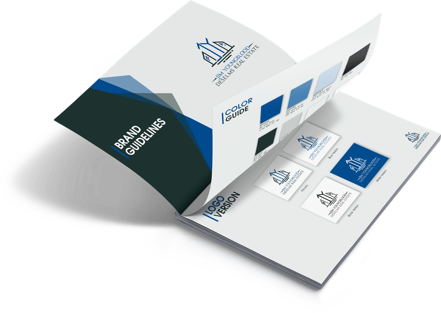 A book is open to a page that says ' brand guidelines ' on it.