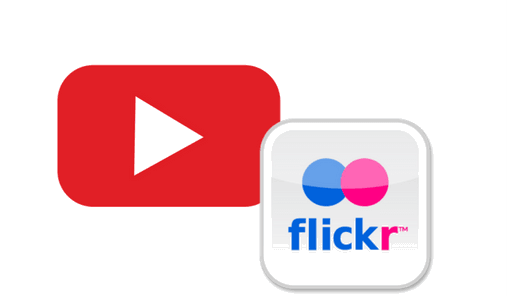 A youtube logo next to a flickr logo on a white background