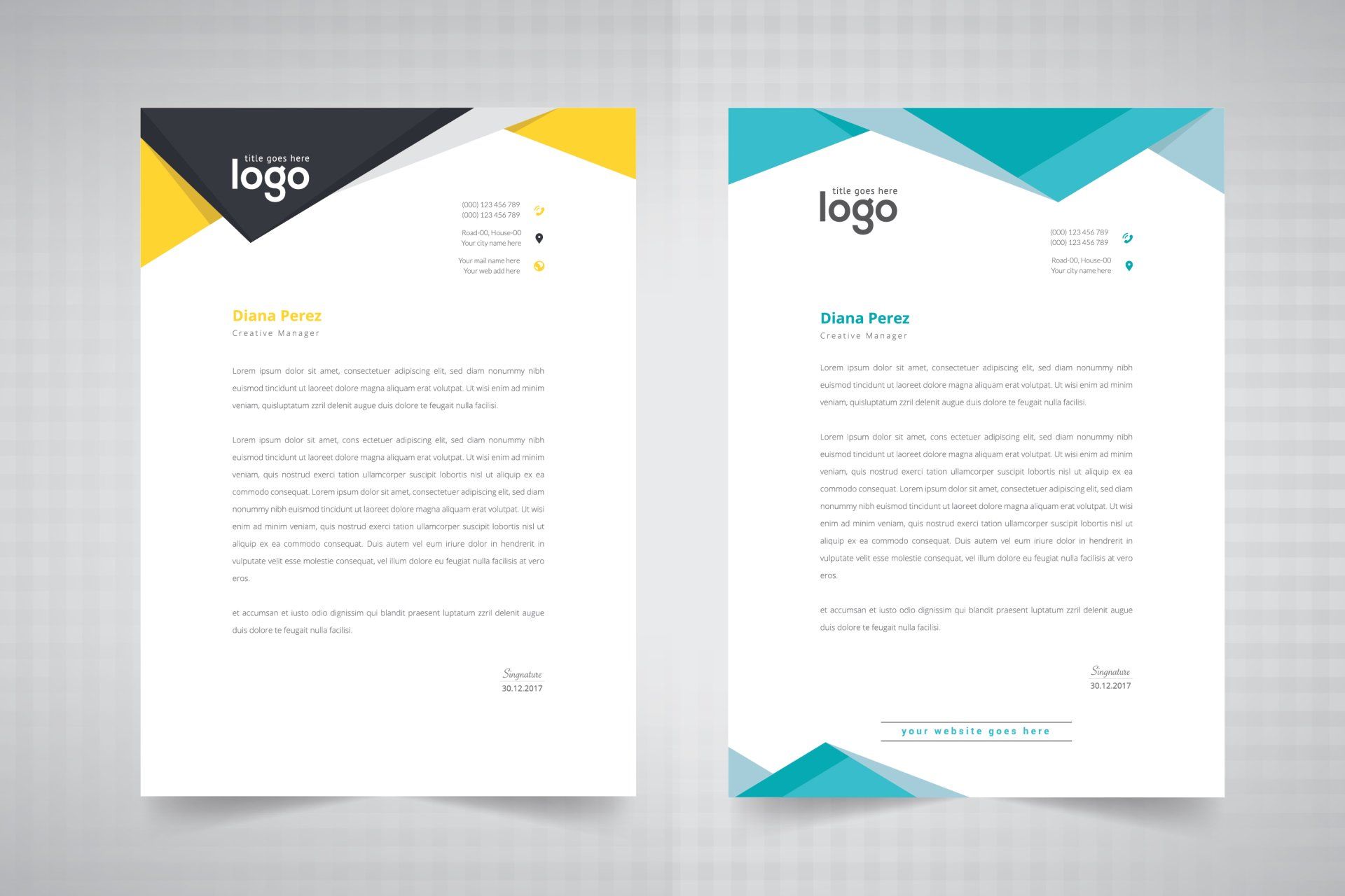 A set of two business letters with a logo on them.