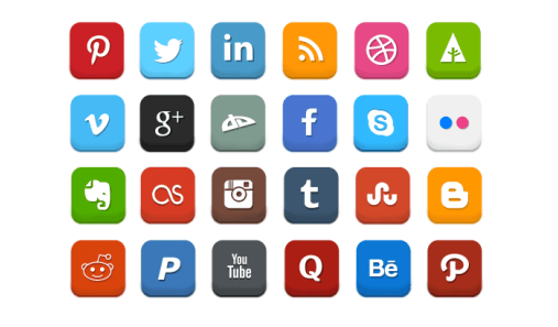 A set of social media icons on a white background.