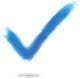 Blue, painterly checkmark, indicating approval.