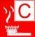 Rotes Feuerlöschersymbol für Brände der Klasse C, mit einem „C“ in einem weißen Kasten.