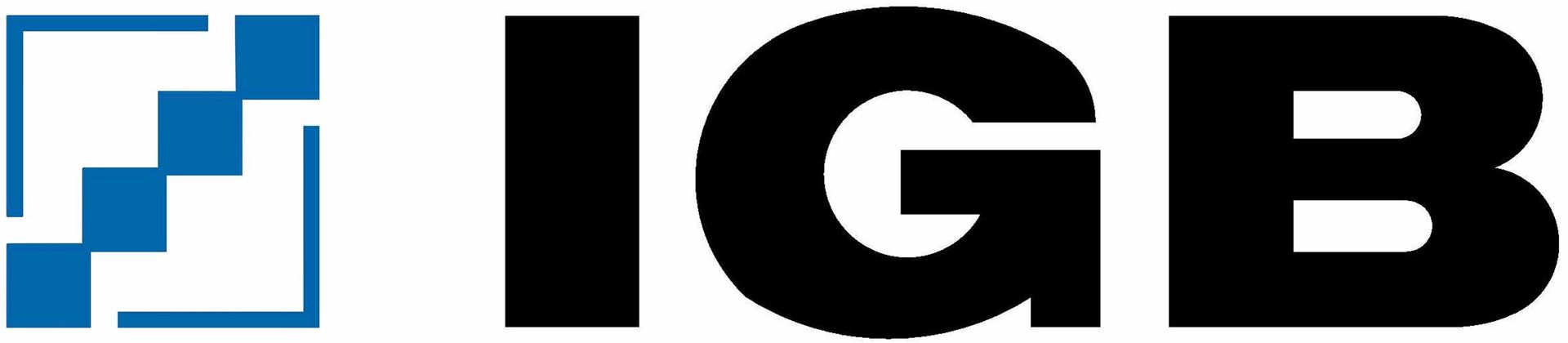 Logo mit blauen, gestuften Quadraten in einem quadratischen Rahmen, gefolgt von den Buchstaben „IGB“ in Schwarz.