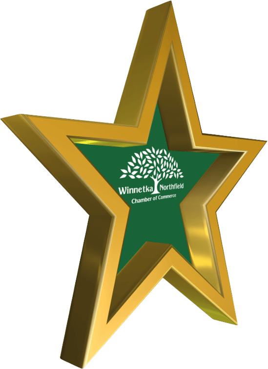 A gold star with a green logo for winnetka hospital