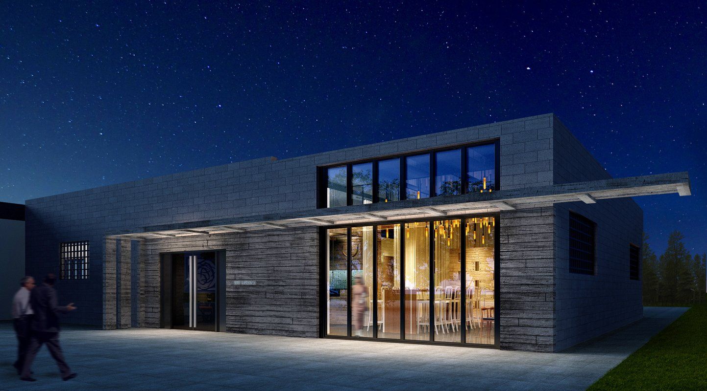 An artist 's impression of a building at night
