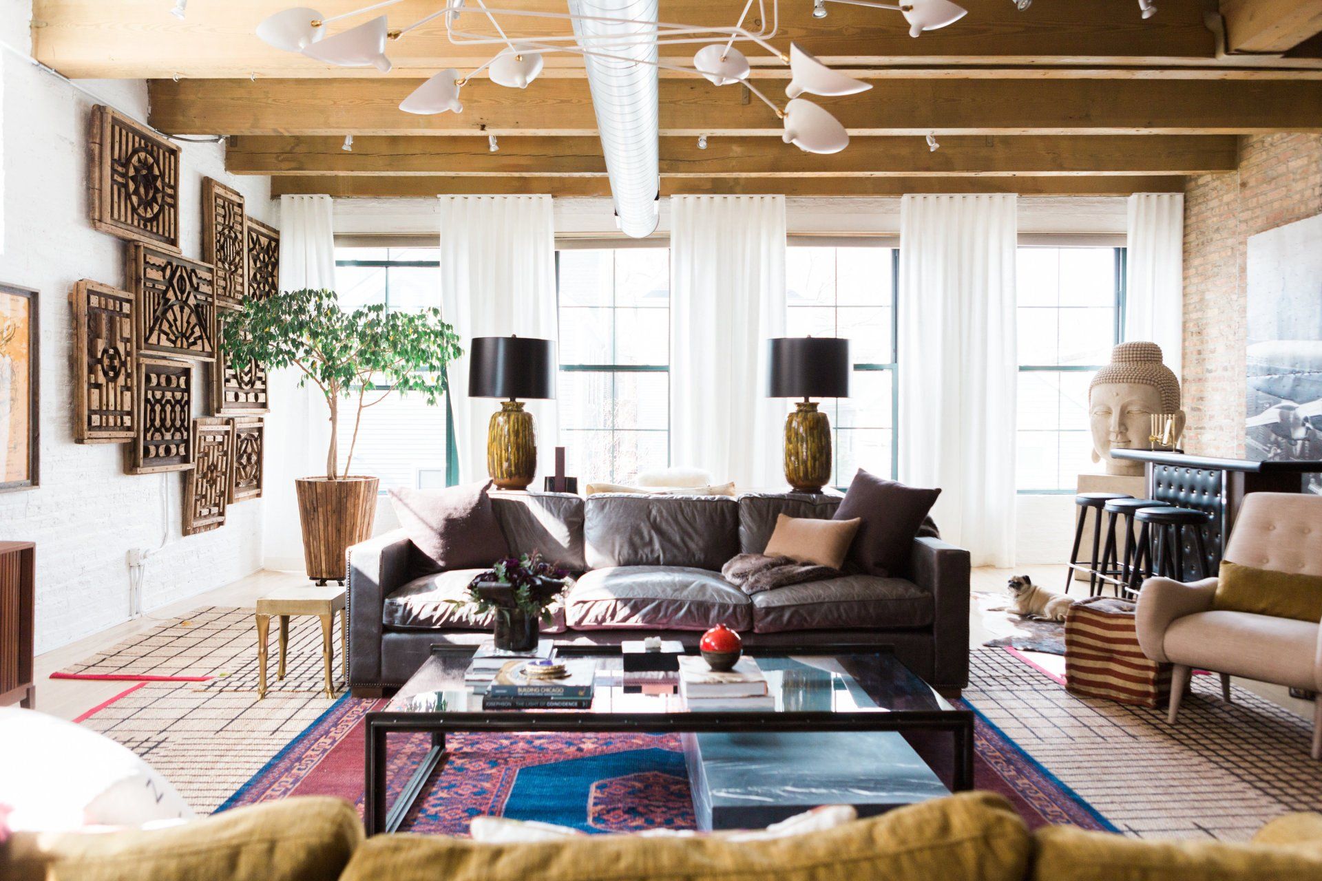 A living room with a couch and a coffee table