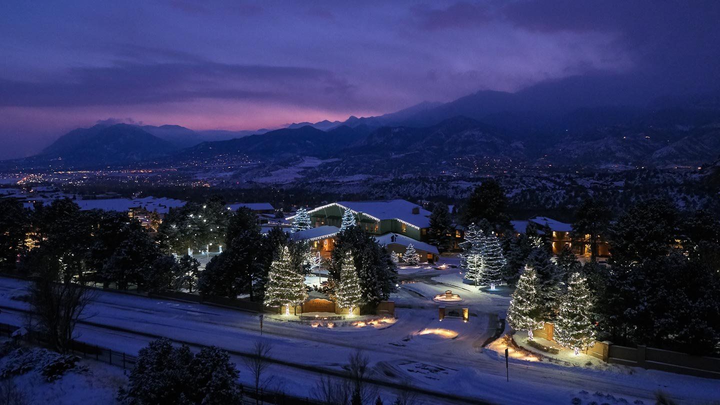 Drone image Christmas at Garden of the Gods