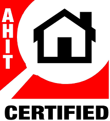 A hit certified logo with a house and a magnifying glass