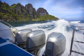 Aluminium Anodes for Brackish or Salt Water Trace motor boats on the water of a mountain lake