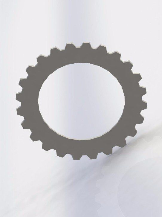 Gray gear with teeth on a white background.