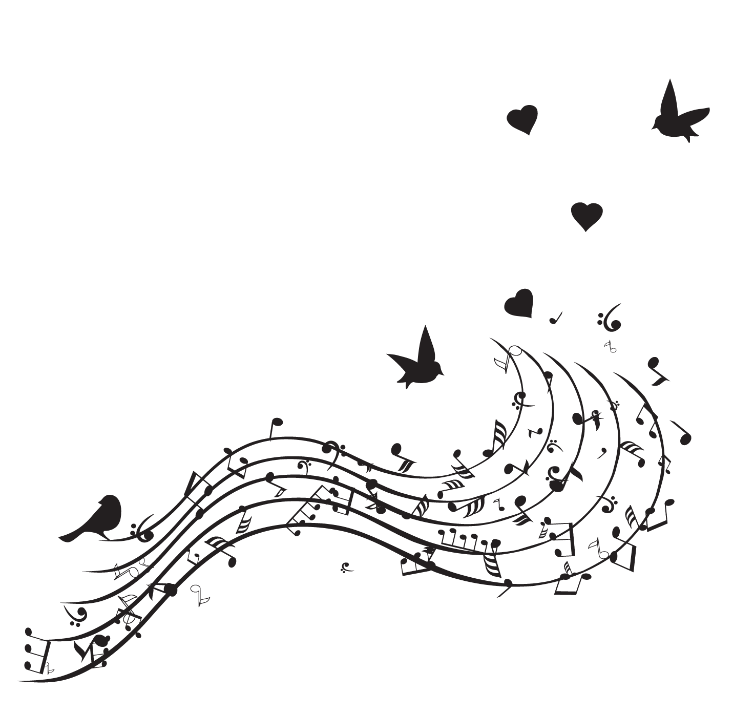 music scale birds and hearts