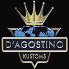 A logo for d ' agostino kustoms with a crown on top of a globe.
