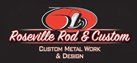 A logo for roseville rod & custom custom metal work and design.