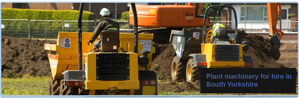 For excavator in Rotherham call Hather Plant Hire Ltd Two dumpers at work